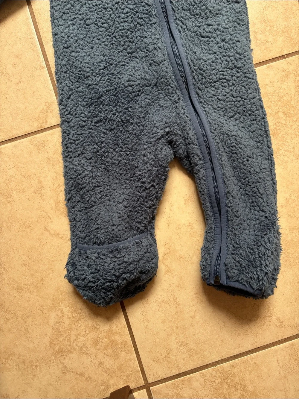 North face Light Blue and Navy Sherpa Baby One-Piece Hooded Romper